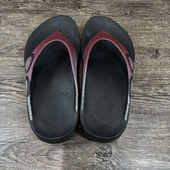 OOFOS OOriginal Sandals Men\'s 7 Black Burgundy Thong Recovery Arch Support Shoes main image 7